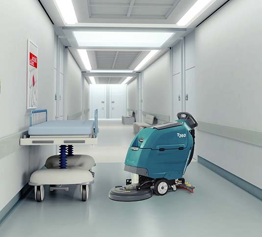 T260 Walk-Behind Floor Scrubber in a hospital